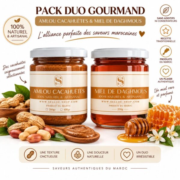 Pack Duo Gourmand : amlou cacahuètes + Miel de Daghmous